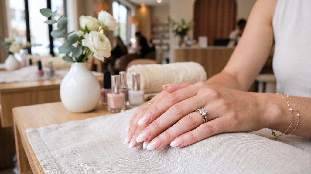 Baby Boomer Nails with Nude to White Ombre Style