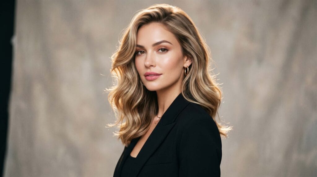Voluminous wavy blowout hairstyle featuring luxurious volume, soft flowing waves, smooth texture, and a glossy salon finish.