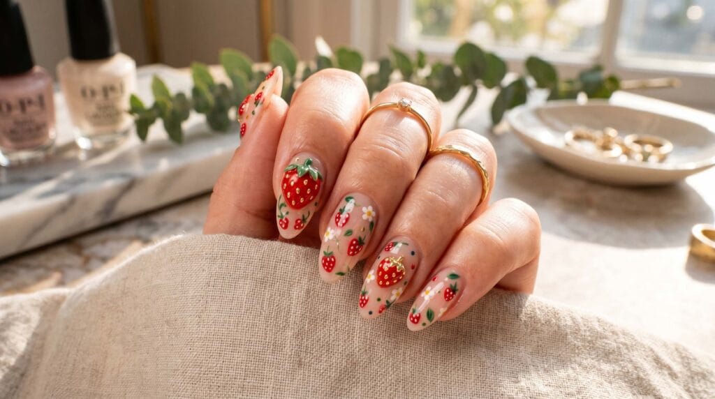 Whimsical summer manicure with 3D nail art, colorful summer nails, creative manicure design, trendy seasonal nail inspiration.